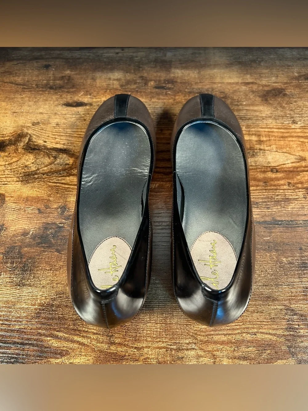 Cole Haan Slip On Shoes Wedge Heel Nike Air Black & Metallic Women's 8.5